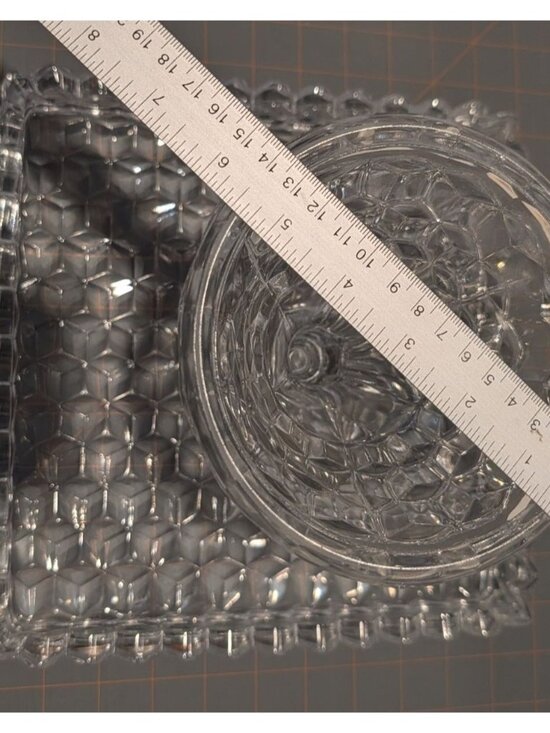 Vintage Fostoria American Clear Glass Square Cake Stand Cubist Pattern Rum Well - Picture 15 of 16
